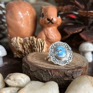 925 Sterling Golden hills turquoise lovely framed setting ring